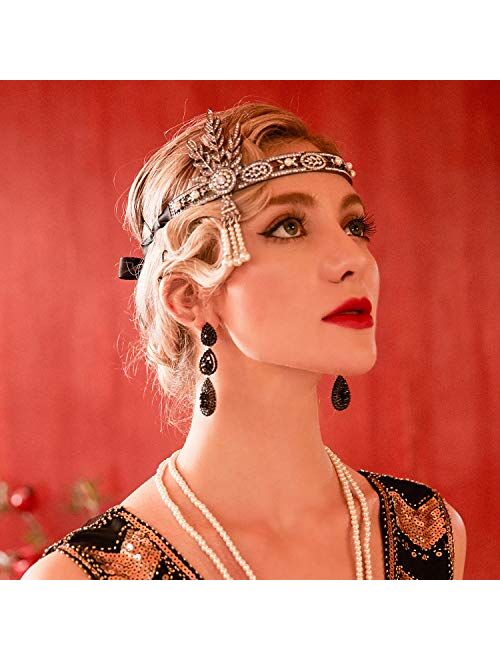 Metme Flapper Headband Bling Rhinestone Pearl Wedding Headpiece 1920s Gatsby Themes Party Accessoires