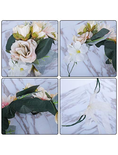 HAIMEIKANG Adjustable Flower Crown Headband - Women Girl Festival Wedding Party Flower Wreath Headband