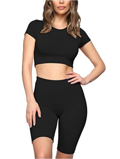 GOBLES Women's Sexy 2 Piece Outfits Bodycon Basic Tank Crop Top with Shorts