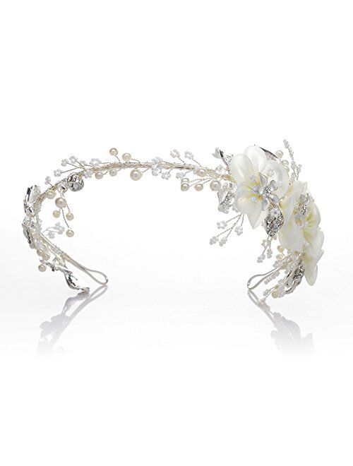 SWEETV Flower Bridal Headbands Ivory-Wedding Headpieces Hair Bands Jewelry Hair Accessories for Women Brides