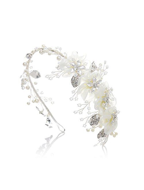 SWEETV Flower Bridal Headbands Ivory-Wedding Headpieces Hair Bands Jewelry Hair Accessories for Women Brides