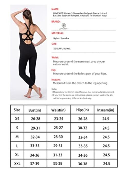 LOVESOFT Women's Sleevesless Bodysuit Dance Unitard, Backless Bodycon Rompers Jumpsuits for Workout Yoga