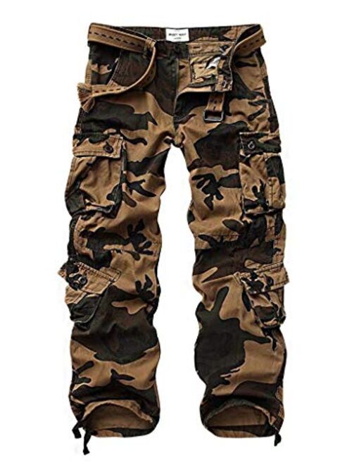TRGPSG Men's Cotton Wild Cargo Pants Military Army Camouflage Casual Work Combat Hiking Trousers with 8 Pockets