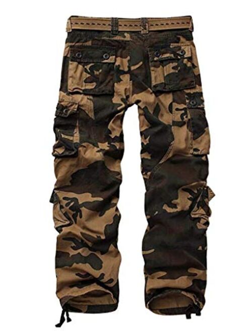 TRGPSG Men's Cotton Wild Cargo Pants Military Army Camouflage Casual Work Combat Hiking Trousers with 8 Pockets