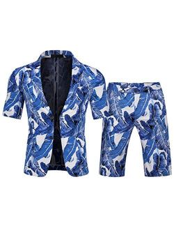 Men's 2 Piece Tropical Beach Floral Print Short Sleeve Aloha Hawaiian Suit