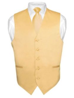 Men's Dress Vest & Necktie Solid Gold Color Neck Tie Set for Suit or Tuxedo