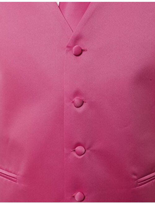 3 Pcs Vest + Tie + Hot Pink Hankie Fashion Men's Formal Dress Suit Waistcoat