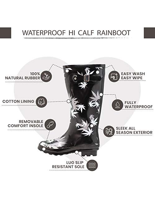 NORTY Women's Hurricane Wellie - 14 Solids and Prints - Glossy & Matte Waterproof Hi-Calf Rainboots