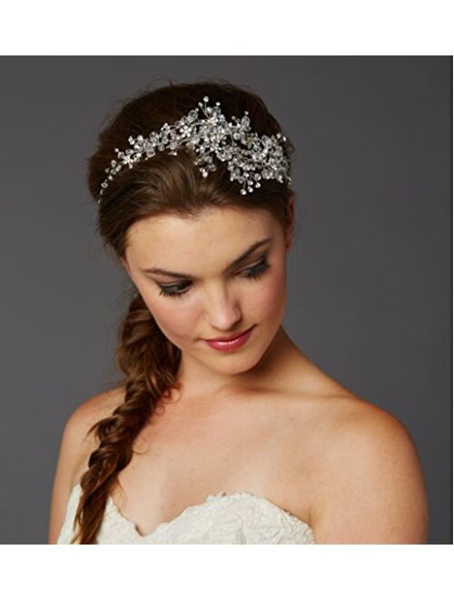 Mariell Couture Crystal Spray Bridal Headpiece Hair Vine - Wedding Hairband Glam