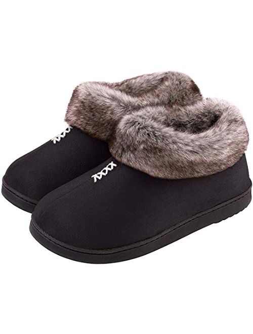 Women's Cozy Memory Foam Slippers Fluffy Micro Suede Faux Fur Fleece Lined House Shoes with Non Skid Indoor Outdoor Sole