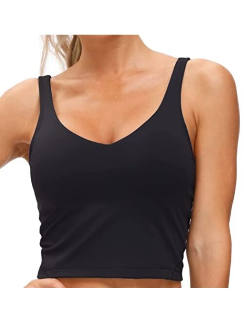 THE GYM PEOPLE Womens Longline Sports Bra Wirefree Padded Medium Support Yoga Bras Gym Running Workout Tank Tops