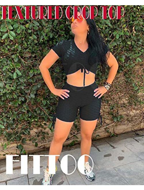 FITTOO Womens Textured Crop Tops Gym Workout T Shirt Short Sleeve Tie-dye Tank Top for Women