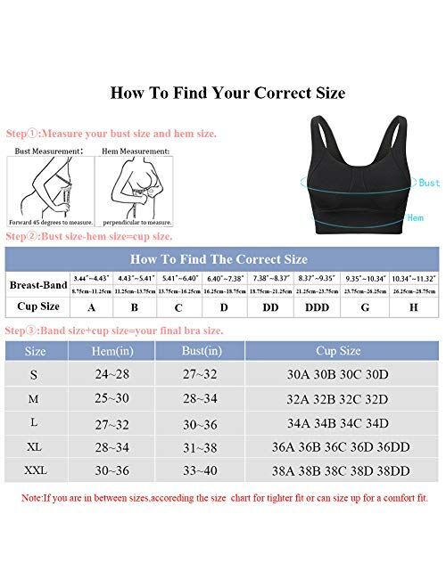 Sports Bras for Women, High Impact Full Coverage Comfortable Padded Bras for Gym Fitness with Removable Pads