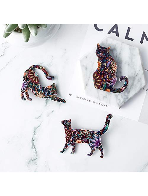 WILLBOND 9 Pieces Acrylic Cat Brooch Pin Cute Animal Pattern Lapel Pin Badges Accessory