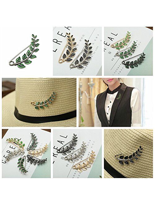 Shinywear Vintage Green Leaf Brooch Pins for Women Crafts Scarf Cardigan Shawl Buckle Hat Sweater Decorative Safety Pin Brooch