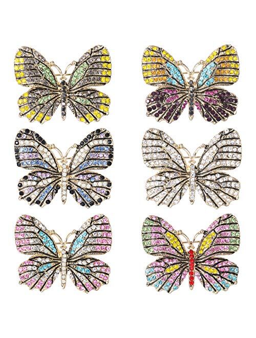 WeimanJewelry Lot 6pcs Multicolor Rhinestone Crystal Butterfly Brooch Pin Set for Women