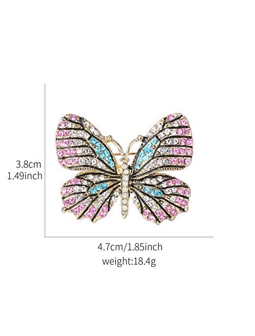 WeimanJewelry Lot 6pcs Multicolor Rhinestone Crystal Butterfly Brooch Pin Set for Women