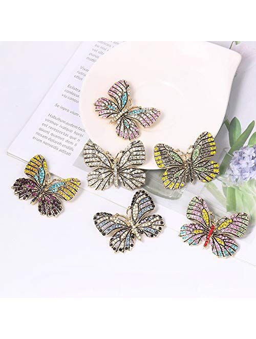 WeimanJewelry Lot 6pcs Multicolor Rhinestone Crystal Butterfly Brooch Pin Set for Women