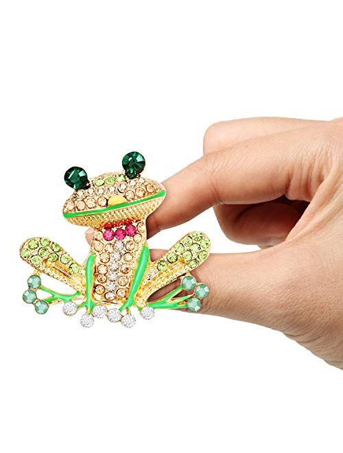 Hicarer 9 Pieces Woman Animal Brooch Pins Set Vintage Crystal Pin Dragonfly Butterfly Hummingbird Owl Elephant Peacock Bee Colorful Retro Animal and Insect Shape with Rhi
