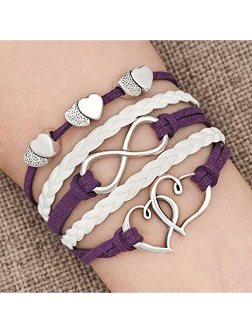 LovelyJewelry Leather Wrap Bracelets Girls Double Hearts Infinity Rope Wristband Bracelets
