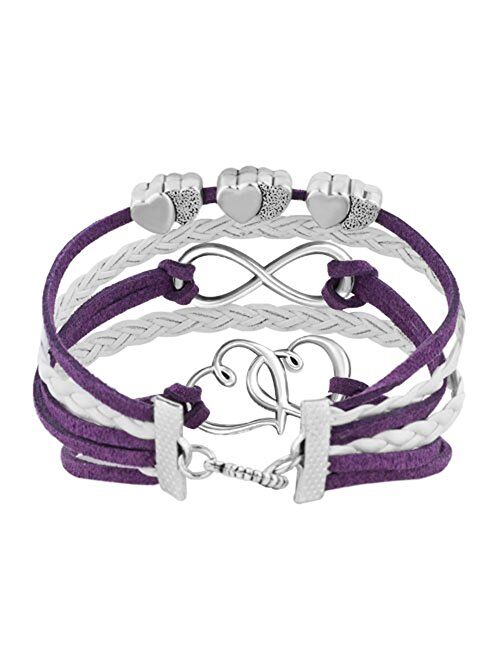 LovelyJewelry Leather Wrap Bracelets Girls Double Hearts Infinity Rope Wristband Bracelets