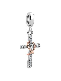 LovelyCharms Cross Charm with God All Things are Possible Religious Dangle Bead Fits European Bracelets