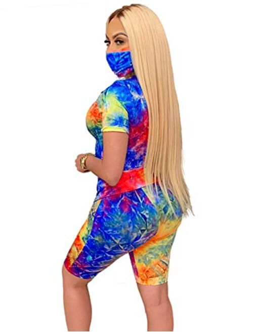 Simayixx Women's Tie Dye 2 Pieces Outfits Women Two Piece Summer Shorts Sleeve T Shirts Bodycon Sets Joggers Tracksuit