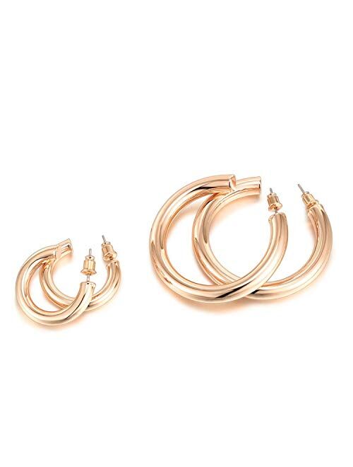 PAVOI 14K Gold Colored Lightweight Chunky Open Hoops | Gold Hoop Earrings for Women