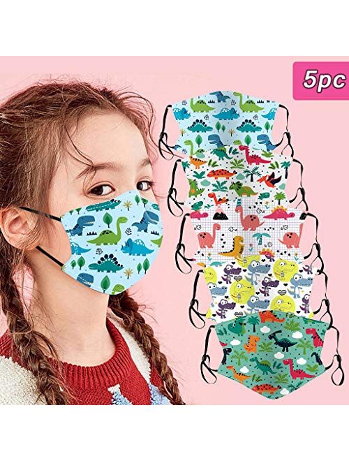 Belcol 5Pcs Kids Reusable Face Bandanas Breathable Seamless Cute Print Cotton Children
