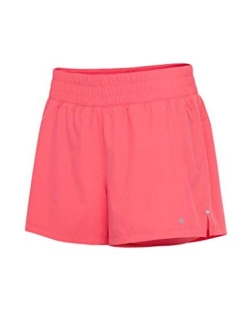 Layer 8 Women's Knit and Woven Quick Dry Two in One Running Yoga Work Out Short with Compression Shorts Underneath