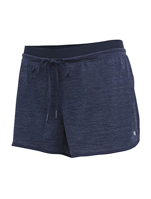 Layer 8 Womens Knit and Woven Quick Dry Two in One Running Yoga Work Out Short with Compression Shorts Underneath