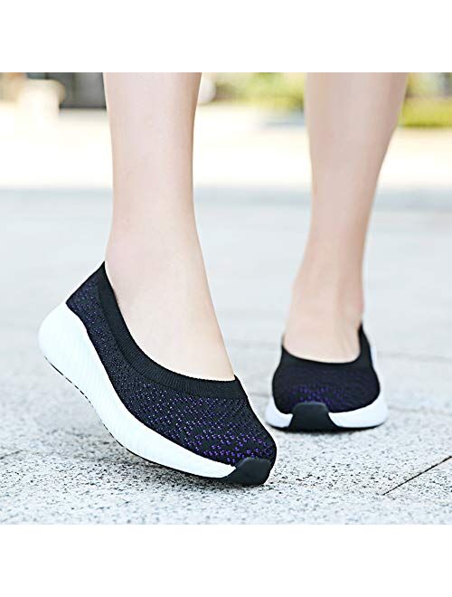 ZOVE Womens Comfortable Slip-on Loafers Platform Rocker Walking Shoes Wedge Nursing Sneakers