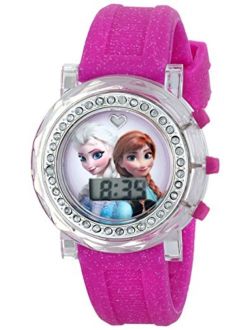 Kids' FZN3580 Frozen Anna and Elsa Flashing-Dial Watch with Glitter Pink Rubber Band
