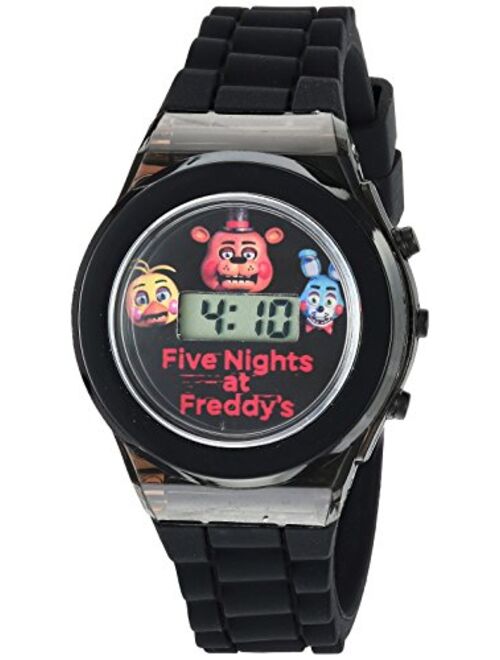 Five Nights at Freddy's Kids' Digital Watch with Black Case, Flashing LED Lights, Black Silicone Strap - FNaF Characters on the Dial, Safe for Children - Model: FNF3004