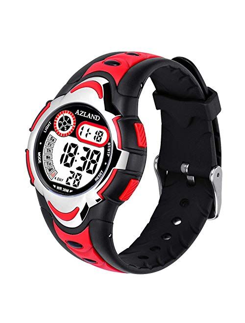 AZLAND Waterproof Swimming Frozen Sports Watch Boys Girls Led Digital Watches for Kids, Updated Version Three Alarms,Green