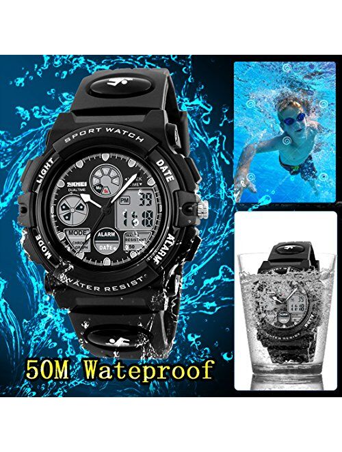 Kid Watch for Boys Girls LED Sports Watch Waterproof Digital Electronic Casual Military Wrist with Camouflage Silicone Band Luminous Alarm Stopwatch Light Blue