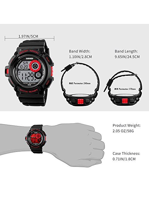 SKMEI Boy's Digital Watch, Military Sports Watch with Alarm Stopwatch LED Backlight Waterproof Kids Watch for Boys