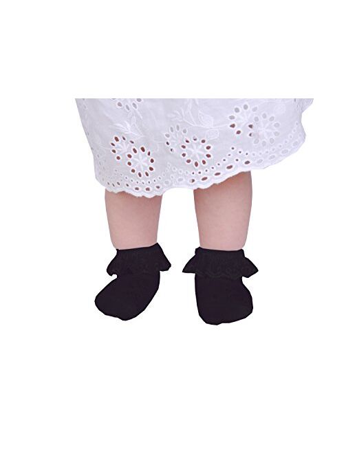 Epeius Baby-Girls Eyelet Frilly Lace Socks,Newborn/Infant/Toddler/Little Girls (Pack of 2/3/4/6)