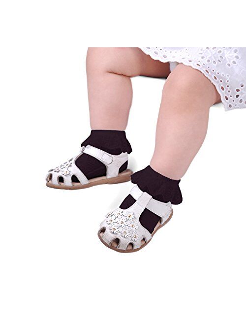 Epeius Baby-Girls Eyelet Frilly Lace Socks,Newborn/Infant/Toddler/Little Girls (Pack of 2/3/4/6)