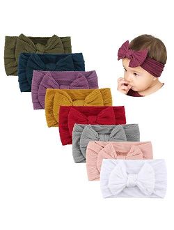 Makone Handmade Baby Headbands Stretchy Nylon Headband with Bows for Infant Baby Toddler Girls- Pack of 8