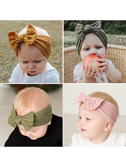Makone Handmade Baby Headbands Stretchy Nylon Headband with Bows for Infant Baby Toddler Girls- Pack of 8