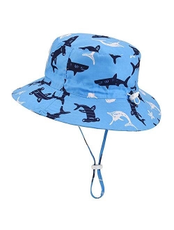 Exemaba Baby Sun Hat Adjustable - Outdoor Toddler Swim Beach Pool Hat Kids UPF 50+ Wide Brim Chin Strap Summer Play Hat