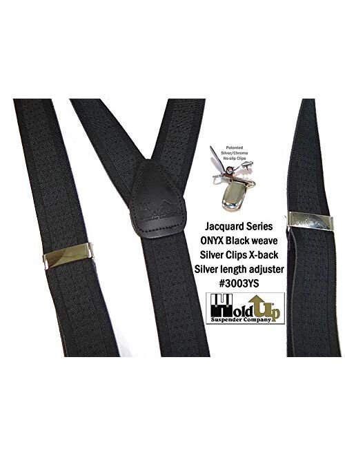 Holdup Brand Black"Onyx" Stripe Jacquard weave Y-back Suspenders with No-slip silver Clips