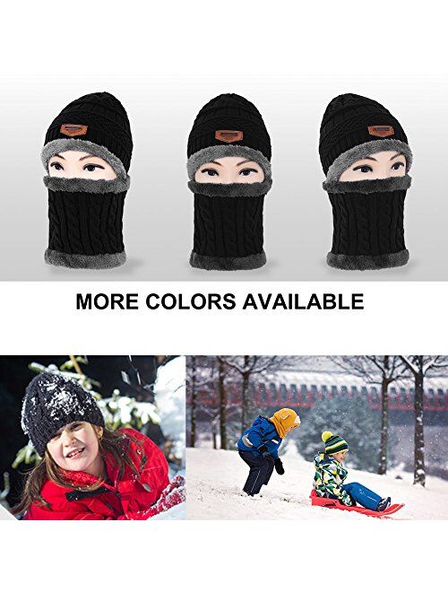 VBIGER Kids Winter Hat and Scarf Set Warm Knit Beanie Cap and Circle Scarf with Fleece Lining for Children Boys Girls