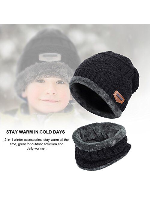 VBIGER Kids Winter Hat and Scarf Set Warm Knit Beanie Cap and Circle Scarf with Fleece Lining for Children Boys Girls