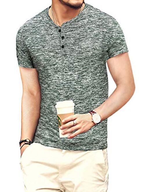 YTD Mens Fashion Casual Slim Fit Basic Henley Short Sleeve Lightweight Summer T-Shirt