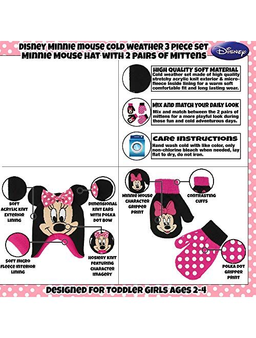 Disney Girls Minnie Mouse and Vampirina Winter Hat and 2 Pair Mitten or Glove Set (Toddler/Little Girl)