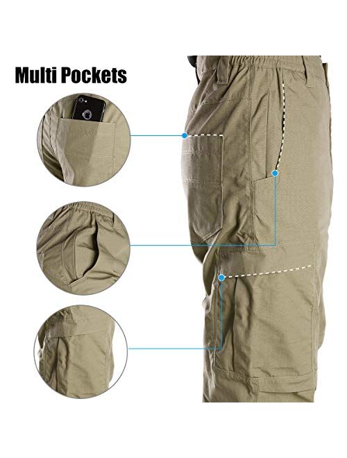 FREE SOLDIER Men's Waterproof Tactical Cargo Pants Lightweight Ripstop Hiking Work Pants with Pockets