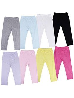 Omigga 8 Pieces Girls' Capris Leggings Cotton Cropped Leggings School Uniform Pants for Girls, 8 Colors