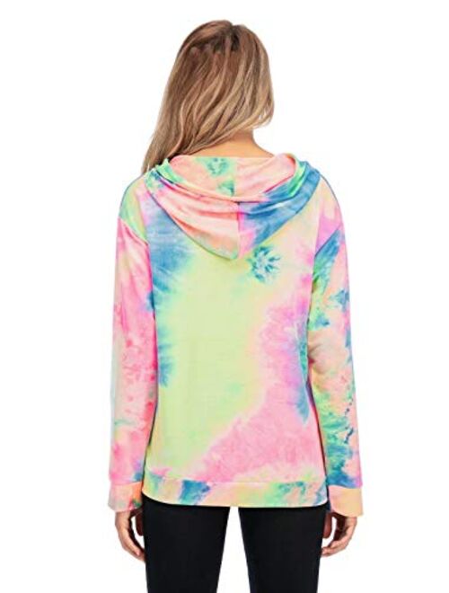 XXF Womens Tie Dye Hoodie Sweatshirt Long Sleeve Casual Colortone Loose Pullover Tops